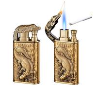 2 accendini a fiamma jet, a doppia fiamma, ricaricabili, per uomini e donne (venduti senza gas butano, oro)