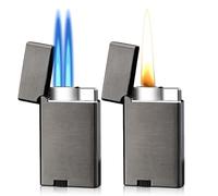 2 accendini a gas ricaricabili, a doppia fiamma jet, elettrici antivento per candele, campeggio, barbecue, camino, regali per uomini (senza gas)