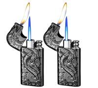 2 accendini da tempesta, accendino a fiamma jet, accendino personalizzato, testa di serpente, accendino a gas, ricaricabile, accendini alla moda (senza gas) (nero)