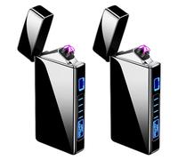 2 accendini elettrici, ad arco, portatile, con indicatore della batteria, ricaricabili tramite USB, regalo unisex, colore nero