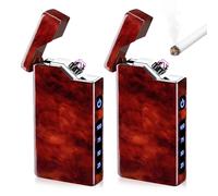 2 accendini elettrici, ricaricabili USB, ricaricabili, ad arco, accendino portatile con indicatore della batteria, regalo per uomini e donne con confezione regalo (venature in mogano)