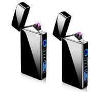 2 accendini elettronici USB, accendino elettrico USB, arco elettrico, con indicatore di batteria, resistente al vento, al plasma, con pulsante a pressione