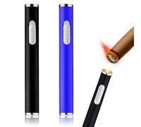 2 accendini USB, 8,6 cm, accendino elettrico ricaricabile, senza fiamma, piccolo portatile (nero e blu)