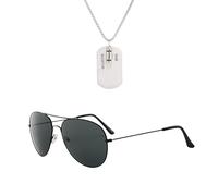 2 accessori per travestimento da aviatore, travestimento dell'esercito, capitano, set di accessori, occhiali da sole e marchio di identificazione, catena per costume da pilota, uomo e donna, vestito