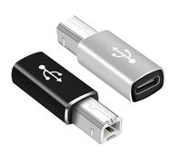 2 adattatori da USB B a USB C, da tipo C femmina a USB B a USB C, supporta la sincronizzazione dei dati, adatti per stampanti, videogiochi, laptop e altri dispositivi di tipo C (nero, argento)
