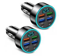 2 adattatori USB per auto, 66 W, 12 V, 6 porte, per accendisigari, con porta USB C e indicatore di tensione a LED, caricabatterie rapido per smartphone, tablet, GPS e dispositivi nel veicolo