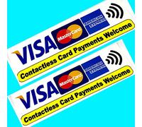 2 adesivi con carta di credito Visa MasterCard AMEX stampati in vinile per pagamenti con carta di credito, dimensioni: 150 mm x 40 mm