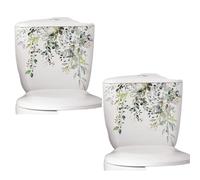 2 adesivi da parete autoadesivi per il coperchio del WC con foglie verdi e fiori con foglie verdi e fiori adesivi per WC rimovibili impermeabili fai da te per decorazione cisterna del bagno