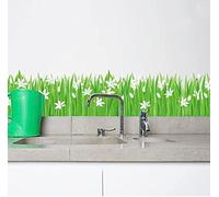 2 adesivi da parete con giglio bianco, verde erba, decorazione per la casa e il bordo del bordo dell'erba e dei fiori, per bagno, cucina, ingresso, porte e finestre