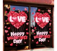2 adesivi decorativi per finestre di San Valentino con design a cuore, double-face per una piena visibilità, riutilizzabili su superfici lisce (B)
