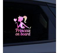 2 adesivi di sicurezza per auto, motivo: principessa a bordo, adesivi di sicurezza per paraurti per auto, camion, computer portatili, ecc. Design carino (bianco arcobaleno)