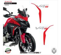 2 ADESIVI DUCATI MULTISTRADA V4 V4s FIANCHETTI LATERALI Argento e Rosso C2X
