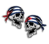 2 adesivi in vinile a forma di teschio di Cuba, bandiera cubana, per motociclisti, auto, viaggi, vacanze, pirati, patriottici, bagagli, scrapbooking, adesivi #82127