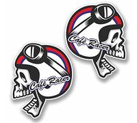 2 adesivi in vinile da 10 cm, motivo: teschio Cafe Racer, per cassetta degli attrezzi per moto, bici, motociclista #9761 (8 cm di larghezza x 10 cm di altezza)