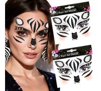 2 adesivi per il viso con zebra, tatuaggio temporaneo, per il viso, carnevale, per cosplay, feste, costume di animali