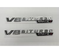 2 adesivi per logo V8 BITURBO per Mercedes Benz 4matic GT S ML SL Classe CLA GLA SLK SLS CLS W220 (cromato)