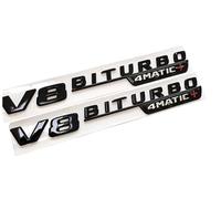 2 adesivi per logo V8 BITURBO per Mercedes Benz 4matic GT S ML SL Classe CLA GLA SLK SLS CLS W220 (nero)
