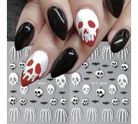 2 adesivi per nail art di Halloween, in rilievo 5D, con teschio spaventoso, autoadesivi, Halloween, pipistrello, ossa, teschio, decorazioni per unghie, decorazioni fai da te