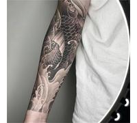 2 adesivi per tatuaggi con succo di braccio di fiori di carpa koi per uomini e donne, tatuaggi semipermanenti, tatuaggi finti realistici, durano 7-15 giorni, tatuaggi temporanei impermeabili, non rifl