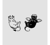 2 Adesivi Per Tatuaggi Con Succo Premium, Semipermanenti, Impermeabili, A Base Di Erbe, Angelo Demone Gatto, A Lunga Durata