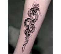 2 adesivi per tatuaggi temporanei a base di erbe della serie Snake Dark per uomini e donne, semipermanenti, antiriflesso, impermeabili, della durata di 2 settimane, tatuaggi finti