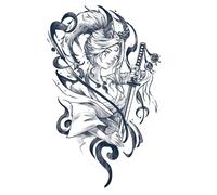 2 adesivi per tatuaggi temporanei a base di erbe raffiguranti una guerriera giapponese, semipermanenti, antiriflesso, impermeabili, durano due settimane, tatuaggi finti