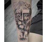 2 adesivi per tatuaggi temporanei a forma di croce di leone per uomini e donne, semipermanenti, antiriflesso, impermeabili, durano 2 settimane, tatuaggi finti