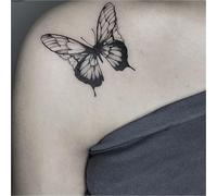 2 adesivi per tatuaggi temporanei a forma di piccola farfalla scura sulla clavicola per uomini e donne, semipermanenti, impermeabili, della durata di 2 settimane, tatuaggi finti