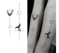 2 adesivi per tatuaggi temporanei a forma di testa di cervo e coda di pesce, semipermanenti, antiriflesso, impermeabili, durano due settimane, tatuaggi finti