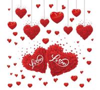 2 adesivi statici rossi a forma di cuore di San Valentino, adesivi statici autoadesivi autoadesivi in PVC a prova di umidità, decorazione per la casa in vetro