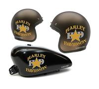 2 Adesivi Stickers Worldcustom compatibili con Harley Davidson Stella Casco o Serbatoio Moto Custom (ORO)