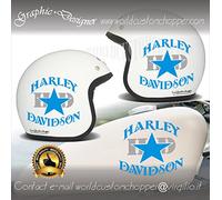 2 Adesivi Stickers Worldcustom compatibili con Harley Davidson Stella Casco o Serbatoio Moto Custom (BLU)