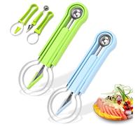 2 affetta frutta 3 in 1 in acciaio inox, taglia anguria multifunzione, affettaanguria in acciaio inox per tagliare l'anguria, scavino da cucina, adatto per casa, feste, campeggio (blu e verde).
