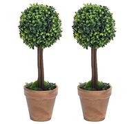 2 alberi di bosso artificiali con vaso a forma di sfera, verde, 33 cm, in polietilene e legno di eucalipto, resistenti alle intemperie, per interni, esterni, soggiorno, ufficio, balcone, facile da