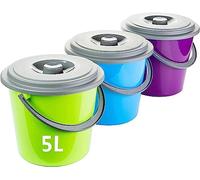 2 amici Secchio con coperchio 5 l, set di 3, in plastica per alimenti, 3 colori assortiti, modello: Maria, made in EU