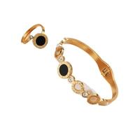 2 anelli for braccialetti da donna, set di gioielli in acciaio inossidabile con numeri in acrilico nero(Gold Color Set)