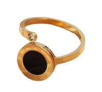 2 anelli for braccialetti da donna, set di gioielli in acciaio inossidabile con numeri in acrilico nero(Gold Color Ring)
