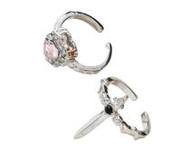 2 anelli gotici con spade d'amore, design unico, apertura regolabile, gioielli alla moda per coppie e amanti, anelli regolabili per coppie, C, come descritto, come descritto