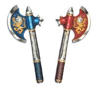 2 Asce Da Battaglia Blu/Rosso Per 2 Bambini - Nobile Cavaliere, 3-8 Anni | 2 Asce In Gommapiuma Con Leone Dorato | Per Giocare In Due, Costume Da Cavaliere, Battaglie Simulate & Avventure Medievali