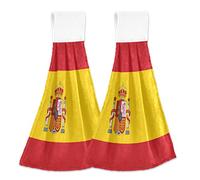 2 asciugamani da cucina adesivi magici da appendere ad anello strofinaccio, asciugamani morbidi per armadio, bagno, lavanderia, 35,6 x 46,2 cm, bandiera Spagna emblema