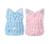 2 asciugamani per capelli super assorbenti, turbante per capelli in fibra ultra fine ad asciugatura rapida con simpatico design a orecchie di gatto, cuffia morbida per capelli da bagno per donne e