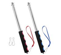 2 aste telescopiche per bandiere, aste telescopiche allungabili, bastone per bandiera, 2 m, in acciaio inox con 4 ganci, asta telescopica allungabile viaggi, campeggio, guide turistiche (blu rosso)