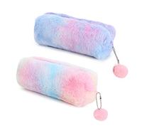 2 astucci in peluche, simpatico astuccio arcobaleno, custodia per cancelleria di grande capacità, astuccio per cancelleria per ragazze, astuccio per penne in peluche per bambini (rosa, viola)