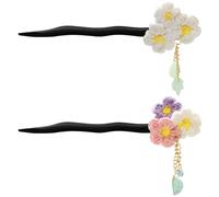 2 bacchette cinesi per capelli da donna, accessori per capelli in legno, fatti a mano, all'uncinetto, margherite, accessori per lo styling dei capelli vintage floreali per capelli lunghi, margherita