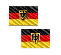 2 bandiere con stemma della Germania, 1,5 x 0,9 m, con occhielli in ottone, bandiera tedesca in poliestere per partite di calcio, zone di ventilazione, casa e giardino