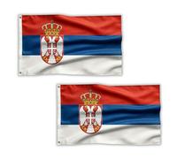 2 bandiere della Serbia, 1,5 x 0,9 m, con occhielli in ottone, bandiera serba in poliestere per partite di calcio, celebrazioni nazionali, esposizione di casa e giardino