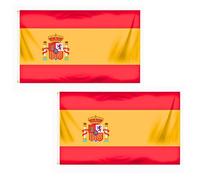 2 bandiere della Spagna 1,5 x 0,9 m con occhielli in ottone - bandiera spagnola in poliestere per partite di calcio, zone di ventilazione, casa e giardino