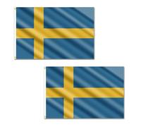 2 bandiere della Svezia, 1,5 x 0,9 m, con occhielli in ottone, bandiera svedese in poliestere, per feste Eurovision, partite di calcio, casa e giardino