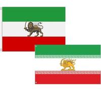 2 bandiere iraniane, 90 x 150 cm, antica bandiera dell'Iran con leone, sole e corona, bandiera iraniana con 2 occhielli in ottone, doppie cuciture stabili e bandiere da giardino in poliestere di alta