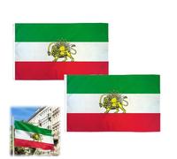 2 bandiere iraniane persiane con leone e sole, bandiera iraniana, 9 x 1,5 m, vecchie bandiere storiche persiane dell'Iran con leoni corone solari in poliestere resistente a doppia cucitura, 2